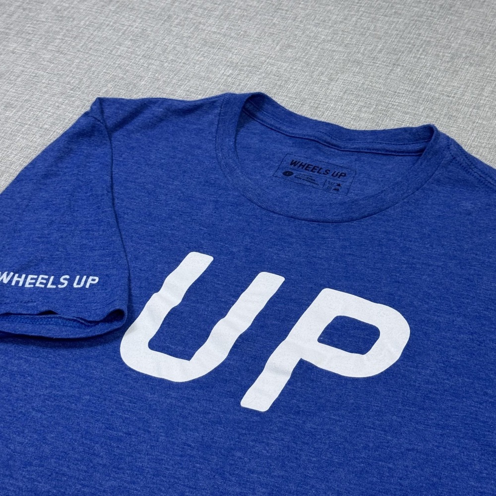 Wheels Up Golf T-Shirt Mens Large Blue Graphic Crew Neck Cotton Blend Tagless